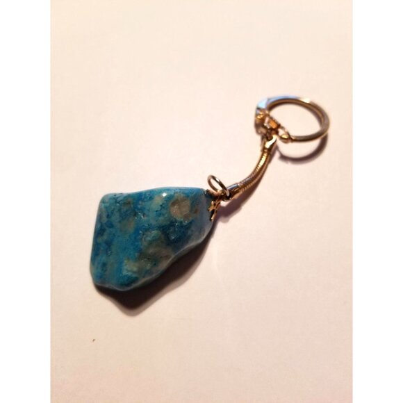 Blue Dyed Quartz Vintage Rock Keychain Vintage Kids Fun SC428 - Picture 1 of 3